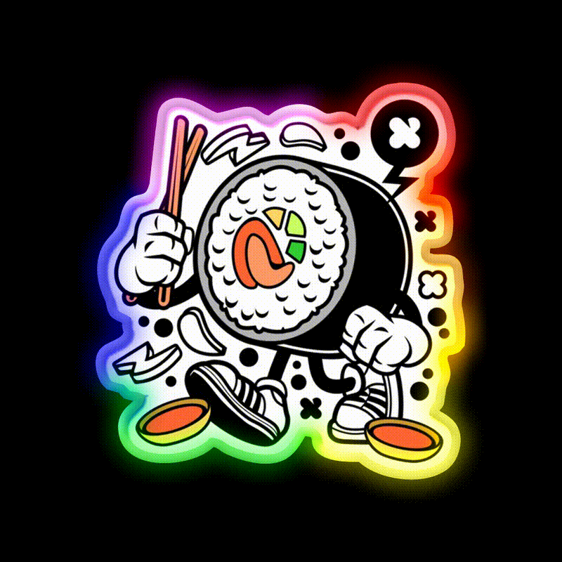 Sushi California Roll Funny Cartoon Snack Food Led Neon Sign Rgb Color - LED neon sign close-up detail