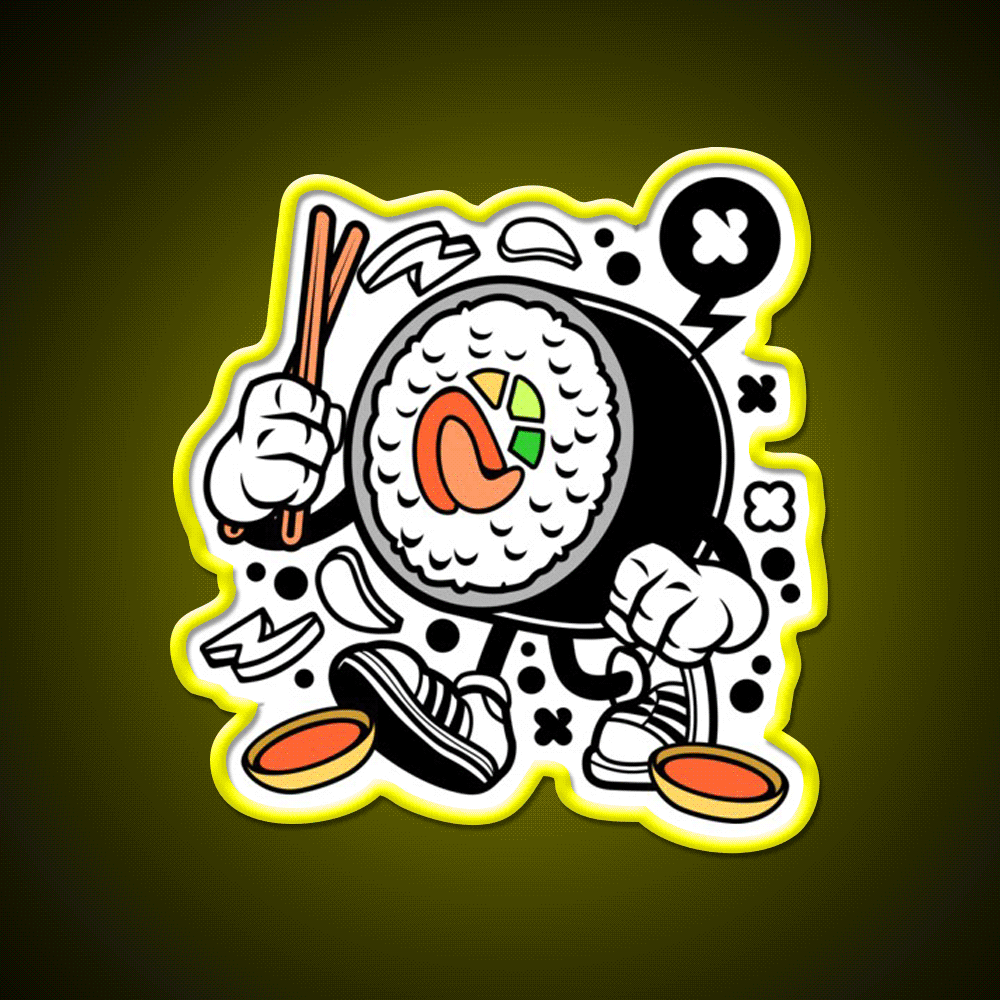 Sushi California Roll Funny Cartoon Snack Food Led Neon Sign Rgb Color