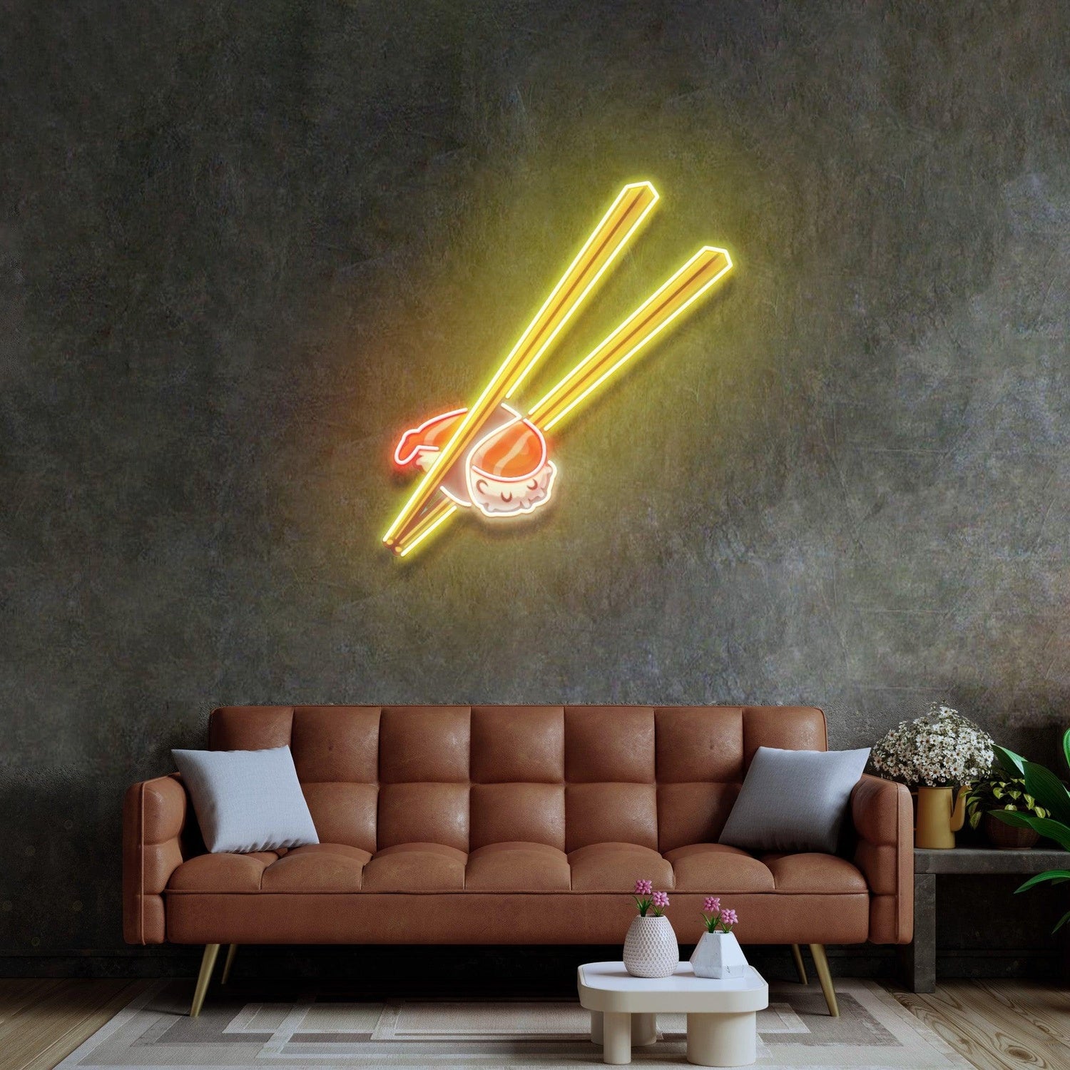 Sushi Chopsticks Yellow Red White Uv Printed Led Neon Sign For Japanese Restaurant Decor | Shineneon
