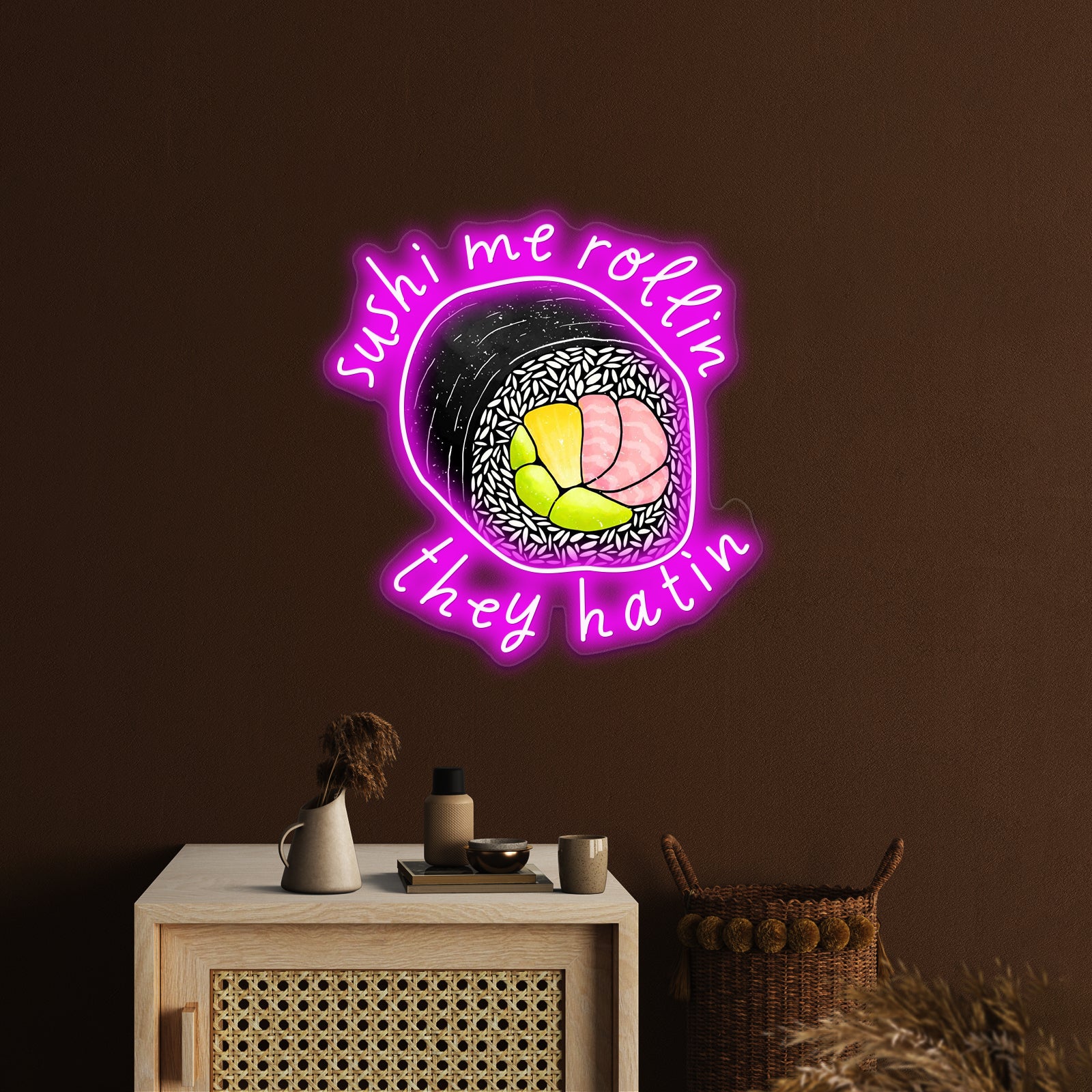 Sushi Me Rollin They Hatin Food Pun Neon Sign Artwork For Outdoor Neon Signs | Shineneon