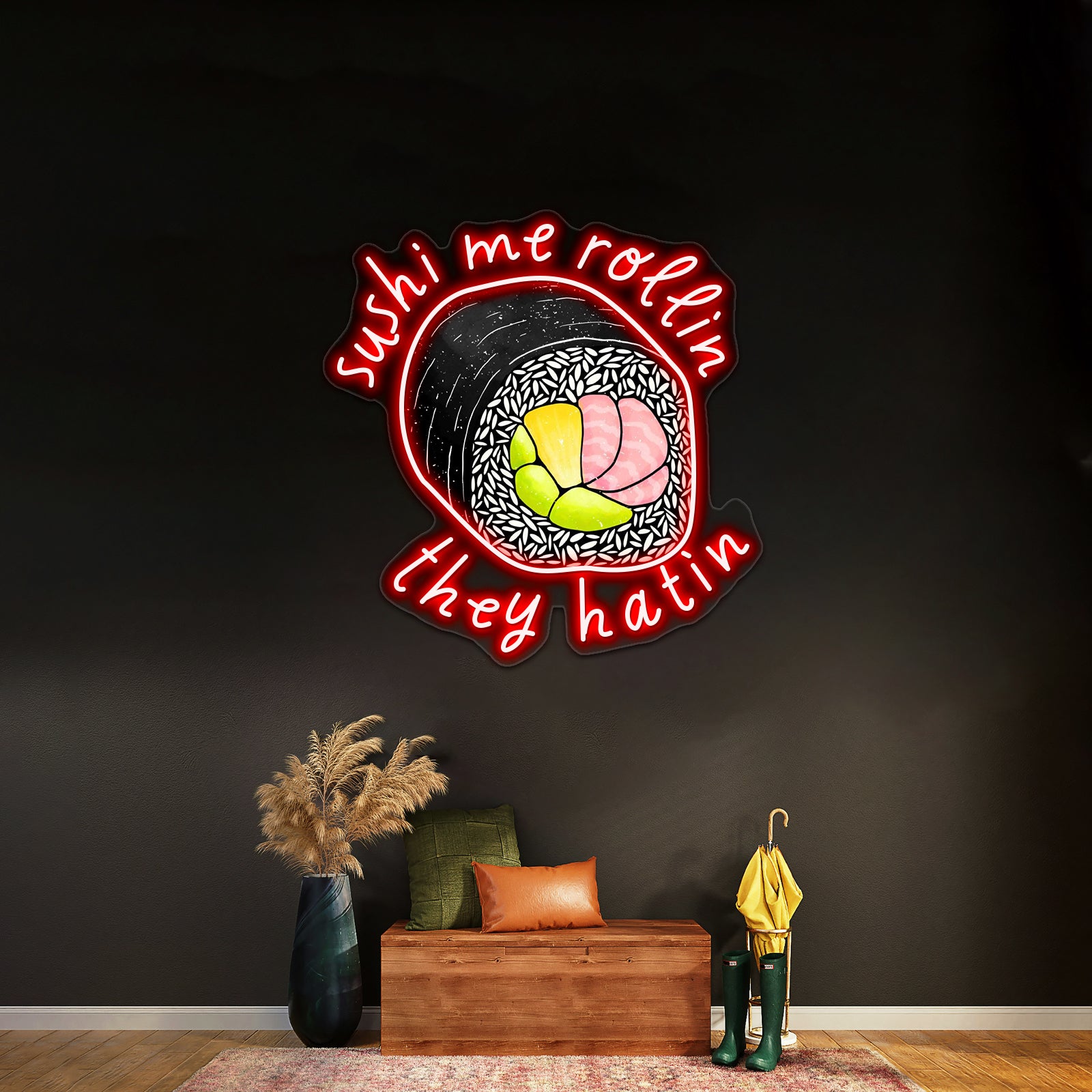 Sushi Me Rollin They Hatin Food Pun Neon Sign Artwork For Outdoor Neon Signs | Shineneon
