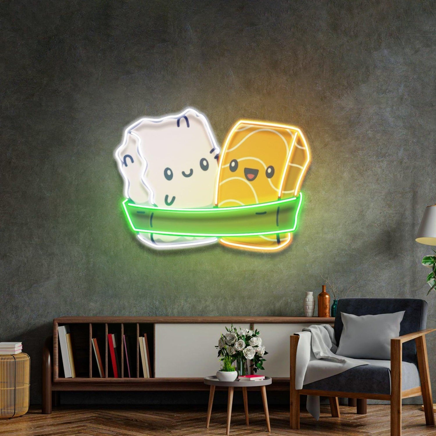 Sushi Rice Ball Cute Food Duo Uv Printed Led Neon Sign For Living Room Wall Decor | Shineneon