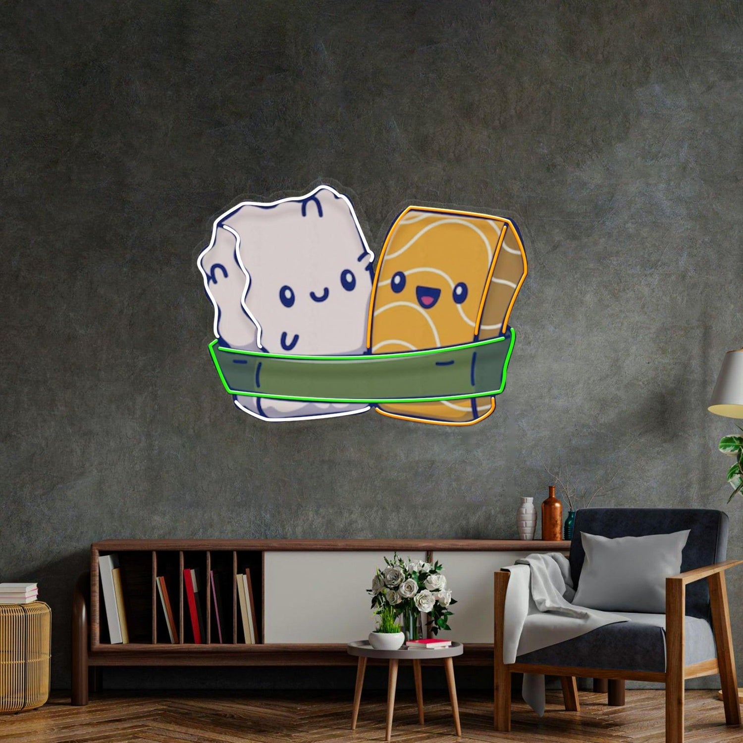 Sushi Rice Ball Cute Food Duo Uv Printed Led Neon Sign For Living Room Wall Decor | Shineneon