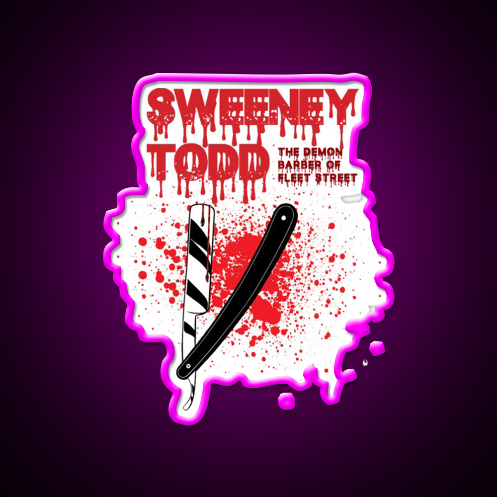 Sweeney Todd Demon Barber Shop Haircut Led Neon Sign - Neon sign mounted on wall in room