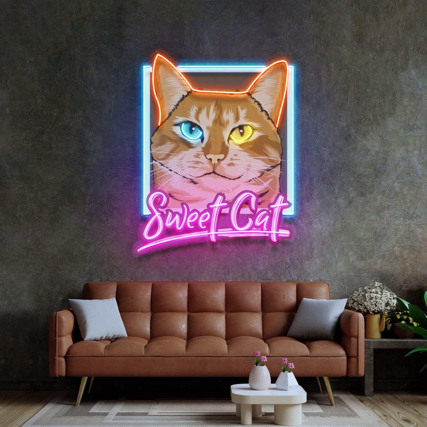 Sweet Cat Blue-Orange-Pink Uv Printed Led Neon Sign For Indoor Wall Decor | Shineneon
