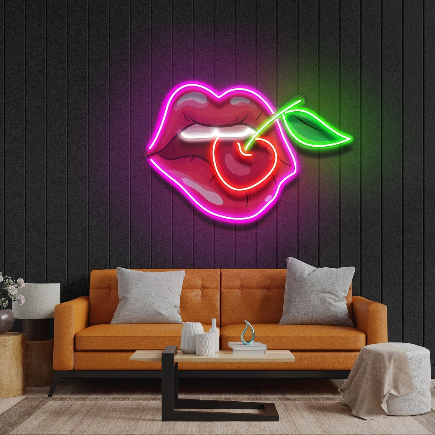 Sweet Cherry In Lips Uv Printed Led Neon Sign For Home Bar Decor | Shineneon