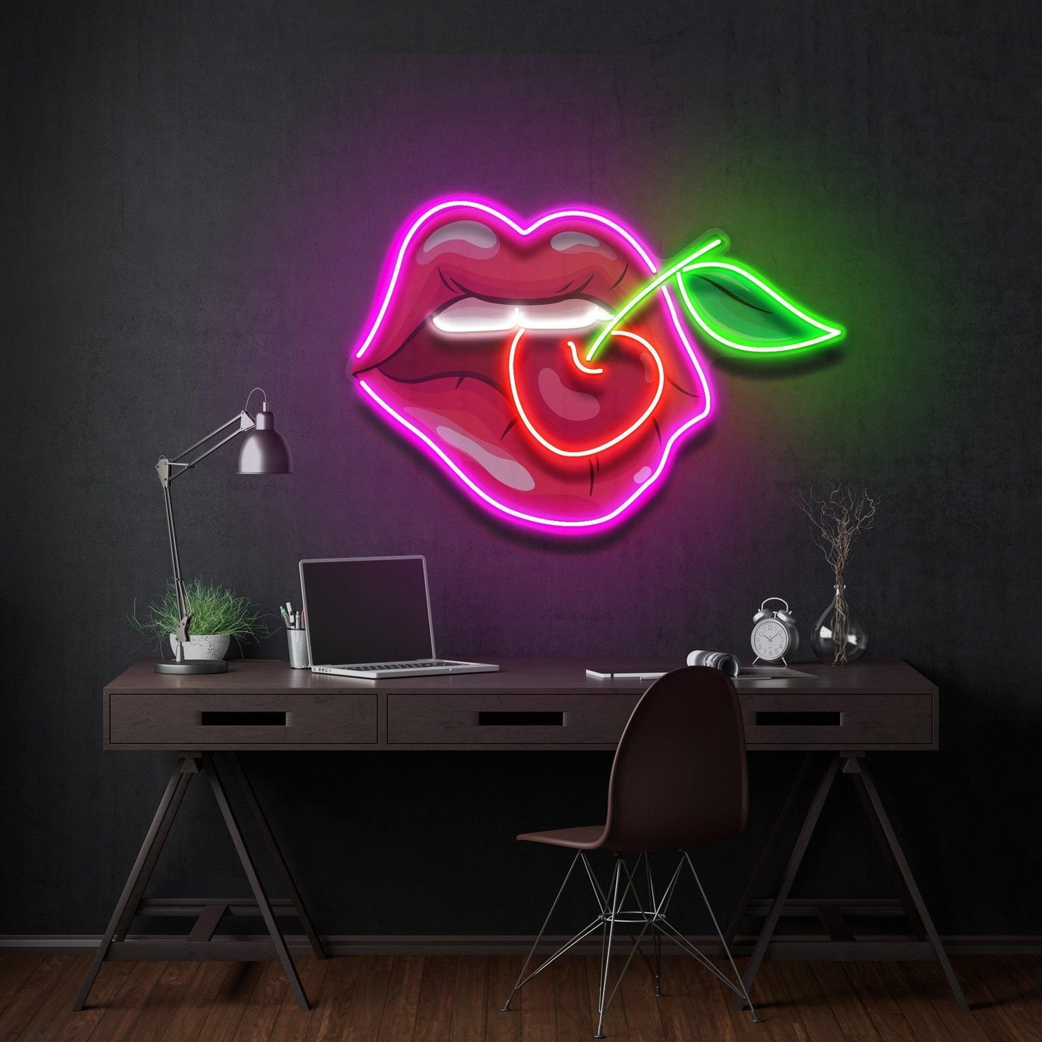 Sweet Cherry In Lips Uv Printed Led Neon Sign For Home Bar Decor | Shineneon