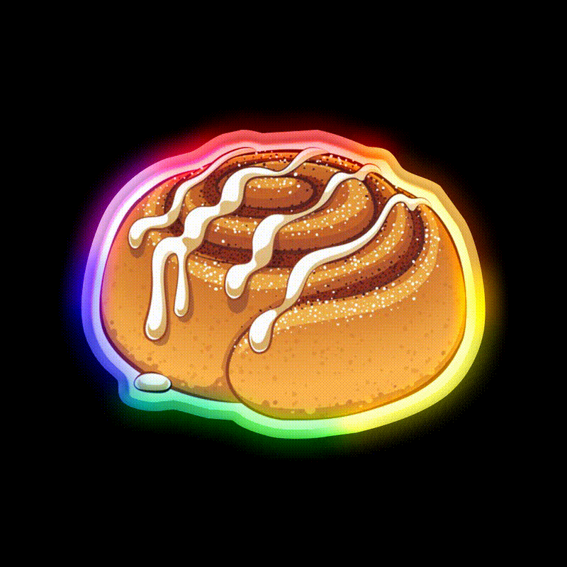 Sweet Cinnamon Roll With A Drizzle Of Icing Sugar Snack Food Led Neon Sign Rgb Color - LED neon sign close-up detail