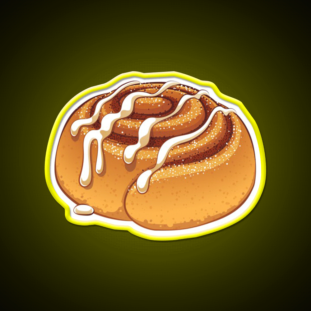 Sweet Cinnamon Roll With A Drizzle Of Icing Sugar Snack Food Led Neon Sign Rgb Color - Custom LED neon sign front view