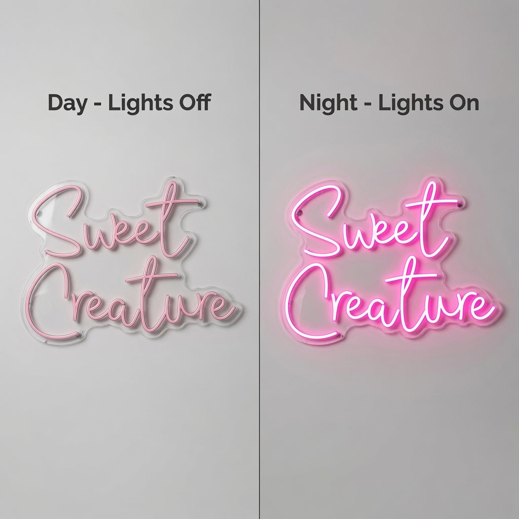 Sweet Creature LED Neon Sign Wall Neon Sign - 06 Day Night Comparison