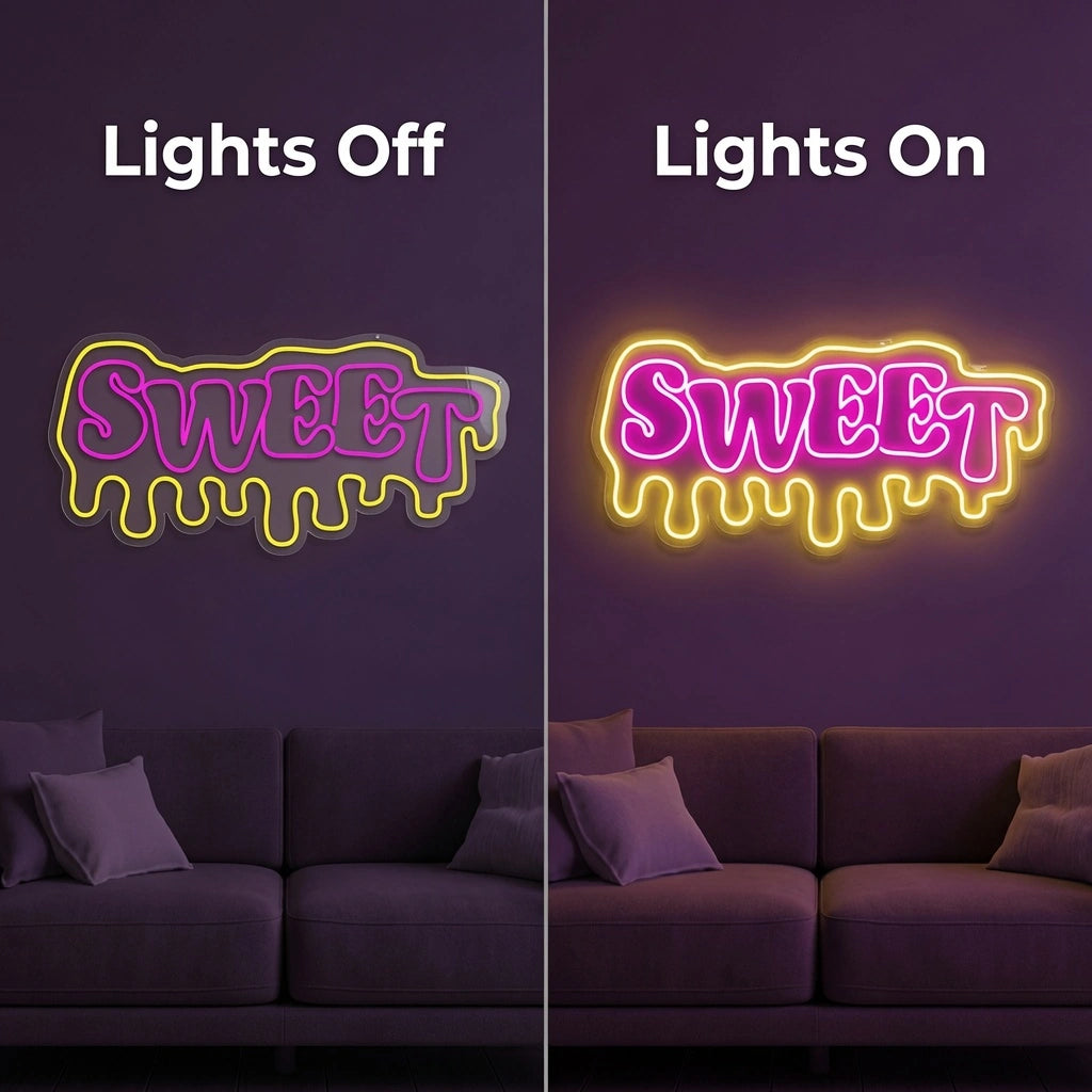 Sweet LED Neon Sign - 06 Day Night Comparison
