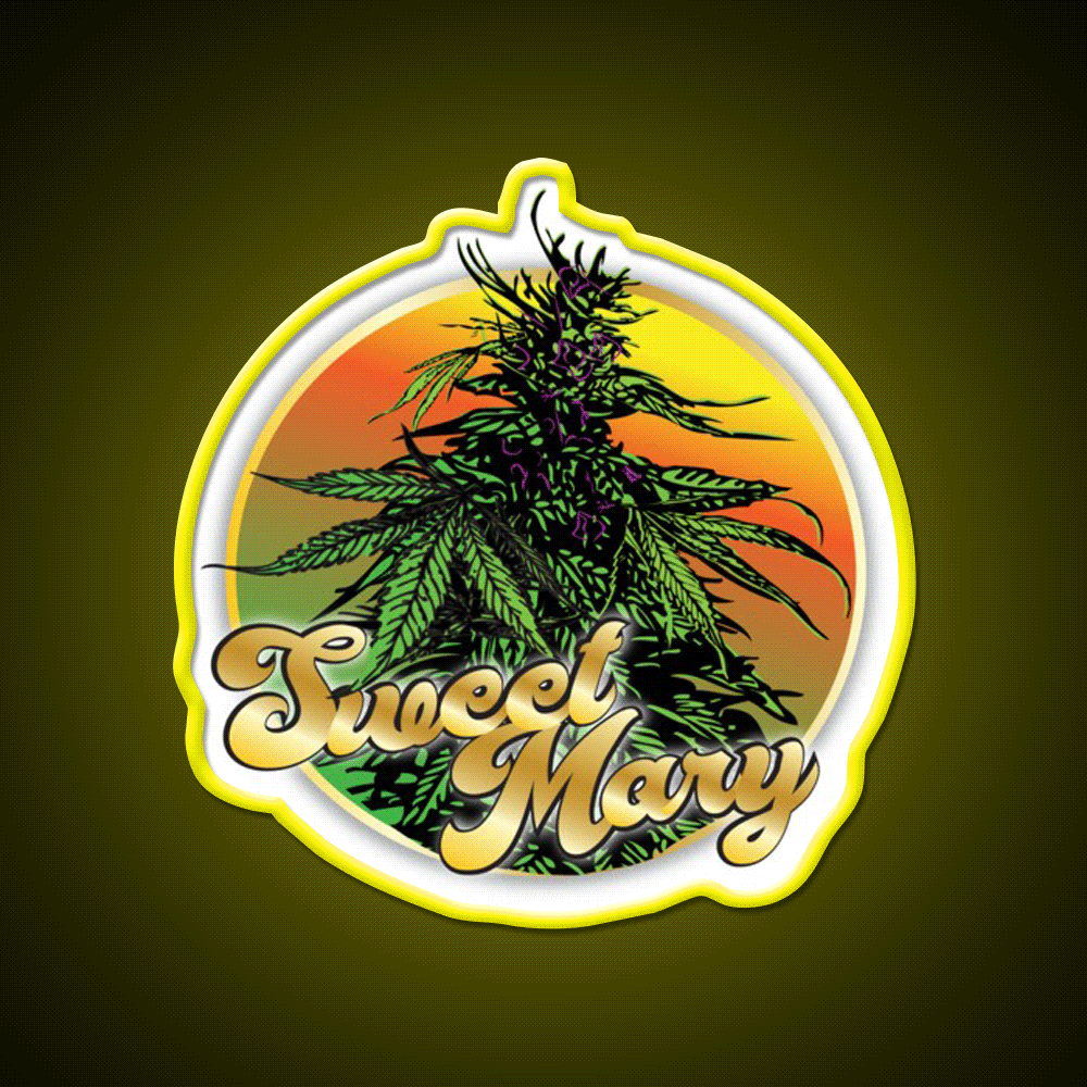 Sweet Mary Hemp Inspired Green Leaf Led Neon Sign Rgb Color - Custom LED neon sign front view