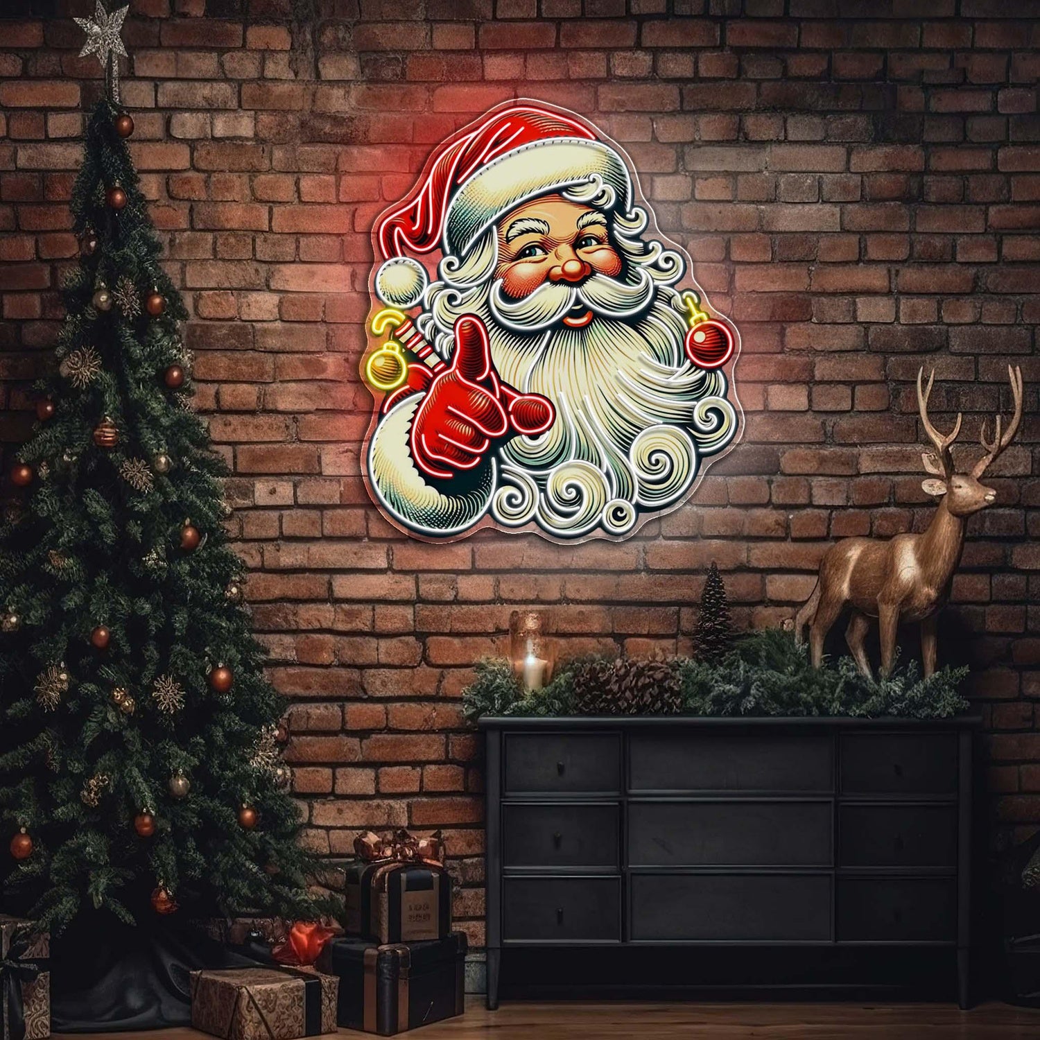 Sweet Santa Smiling Christmas Uv Printed Led Neon Sign Artwork For Indoor Holiday Decor | Shineneon
