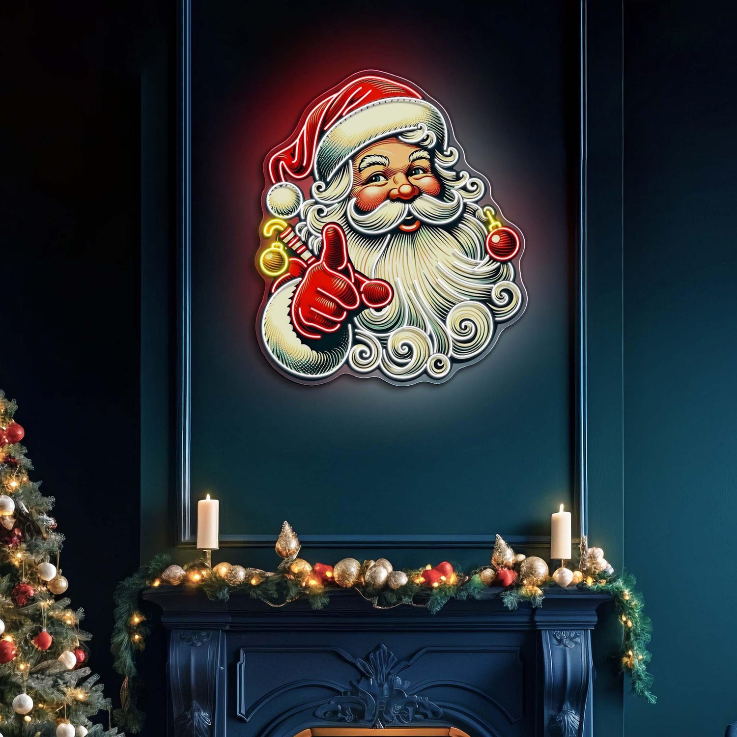 Sweet Santa Smiling Christmas Uv Printed Led Neon Sign Artwork For Indoor Holiday Decor | Shineneon