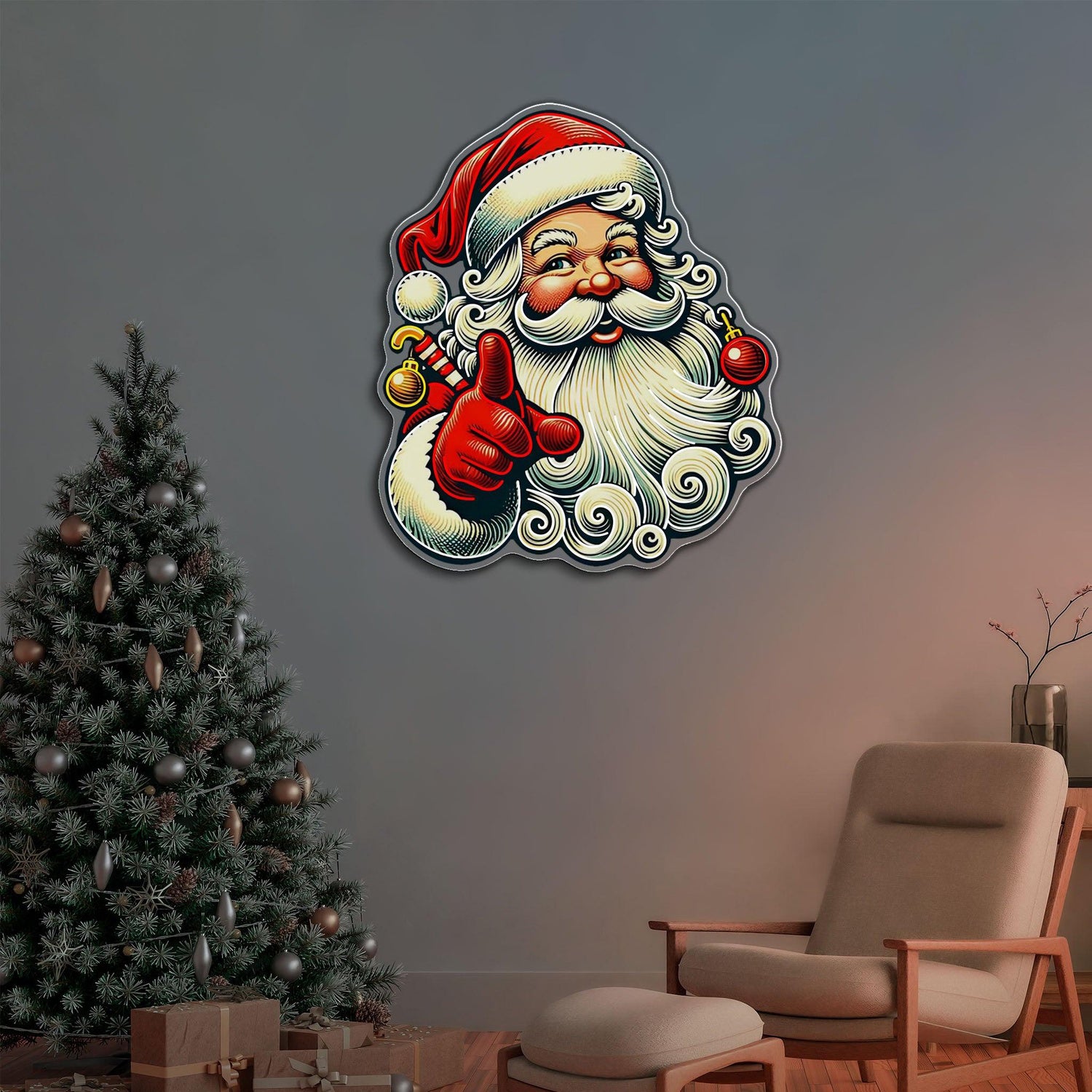 Sweet Santa Smiling Christmas Uv Printed Led Neon Sign Artwork For Indoor Holiday Decor | Shineneon
