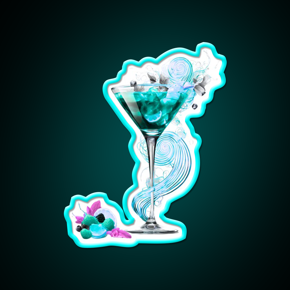 Swirl Cocktail Glass Art Deisign Cocktail Bar Decor Led Neon Sign Rgb Color - Size and dimension reference