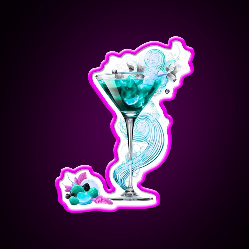 Swirl Cocktail Glass Art Deisign Cocktail Bar Decor Led Neon Sign Rgb Color - Neon sign mounted on wall in room