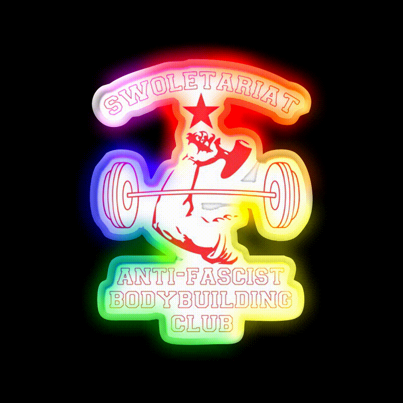 Swoletariat Anti Fascist Bodybuilding Club Gym Fitness Led Neon Sign Rgb Color