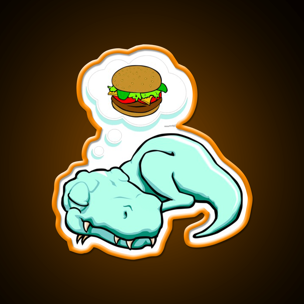T Rex Dreaming Burger Lover Fast Food Led Neon Sign For Burger Place Rgb Color - Shineneon