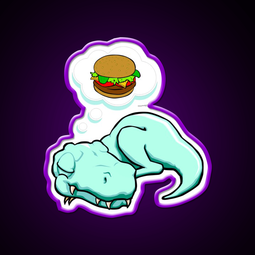 T Rex Dreaming Burger Lover Fast Food Led Neon Sign For Burger Place Rgb Color - Shineneon