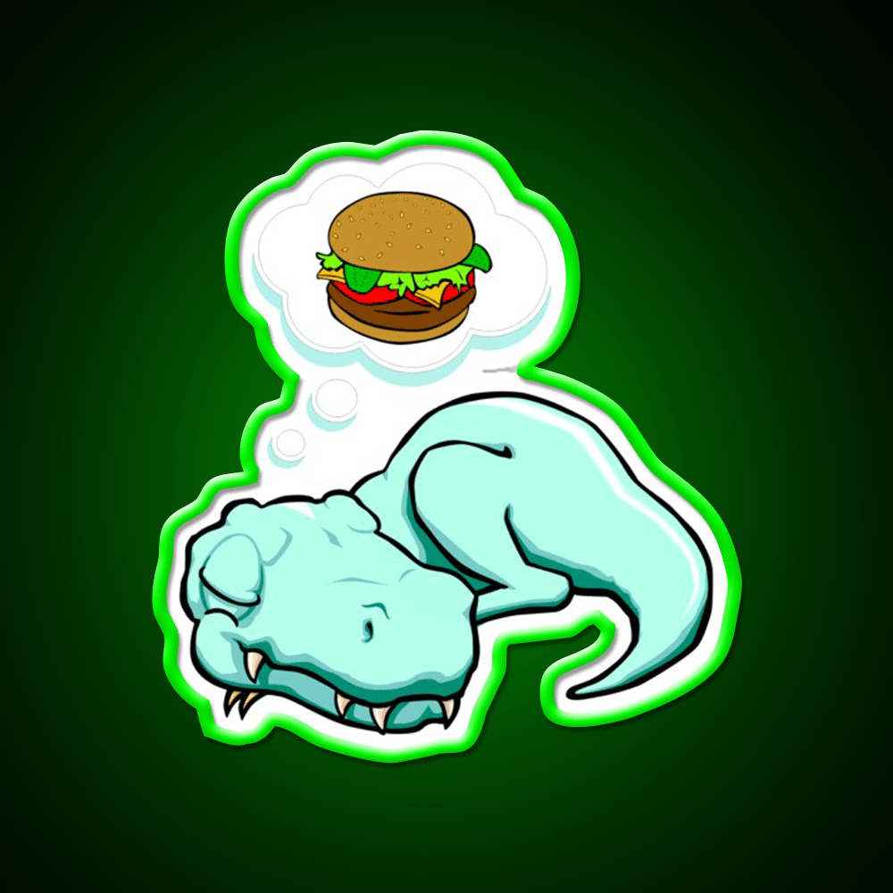 T Rex Dreaming Burger Lover Fast Food Led Neon Sign For Burger Place Rgb Color - Shineneon