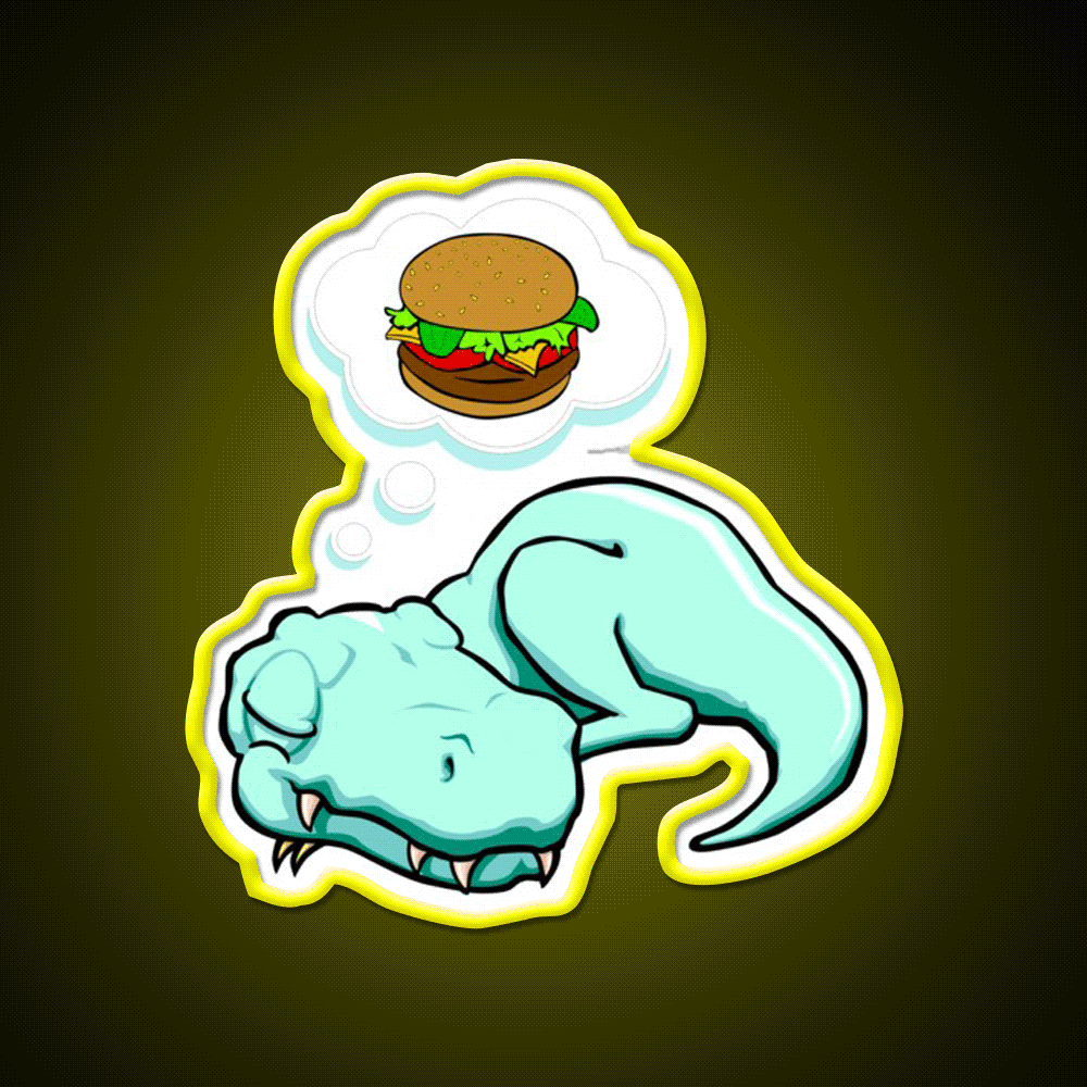 T Rex Dreaming Burger Lover Fast Food Led Neon Sign For Burger Place Rgb Color - Custom LED neon sign front view