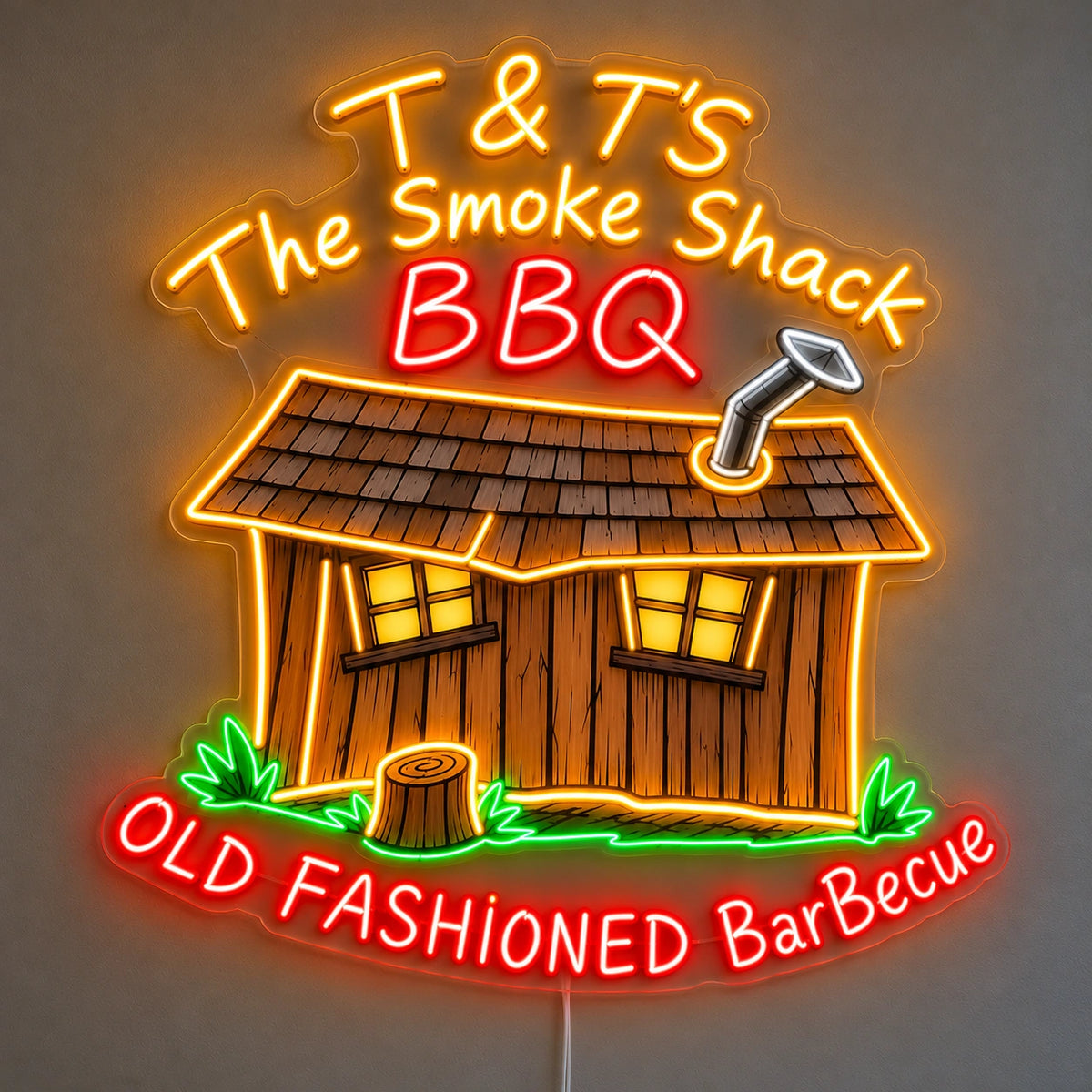 T&T'S Smoke Shack Bbq Custom LED Neon Sign | 7fd24c36bf18828a1bbe16a5304908780f192d8dca47d894d4350ca1c1d57124 | effect