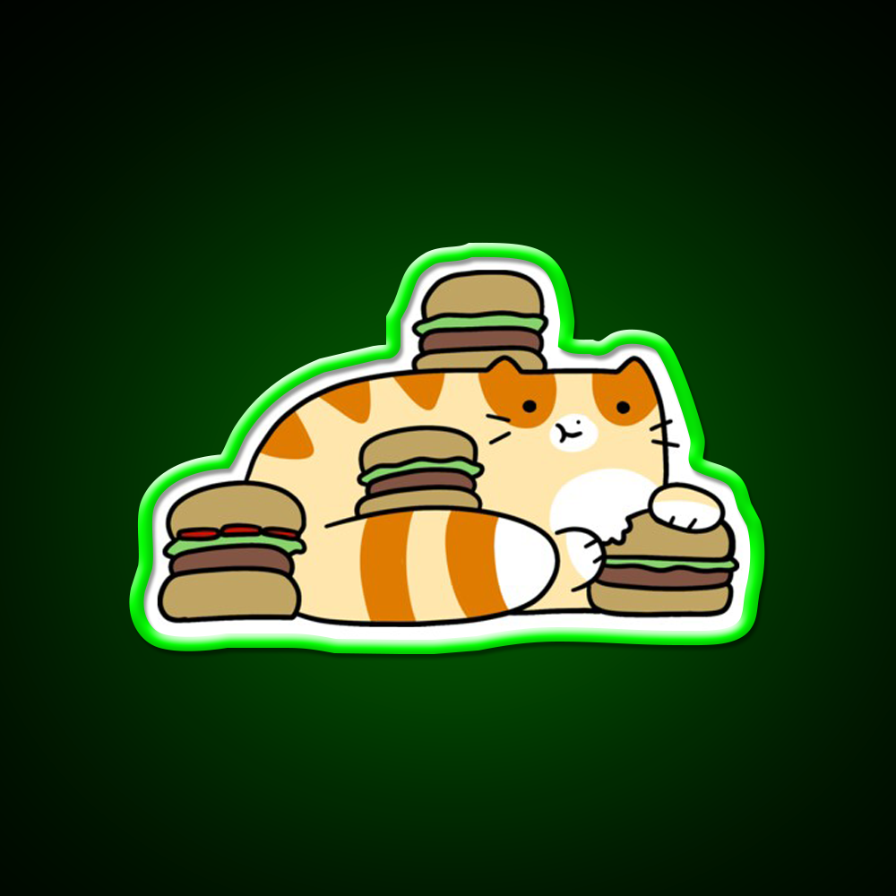 Tabby Cat Eating Burgers Fast Food Led Neon Sign For Burger Place Rgb Color