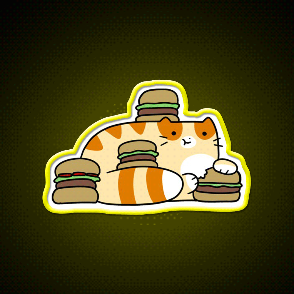 Tabby Cat Eating Burgers Fast Food Led Neon Sign For Burger Place Rgb Color