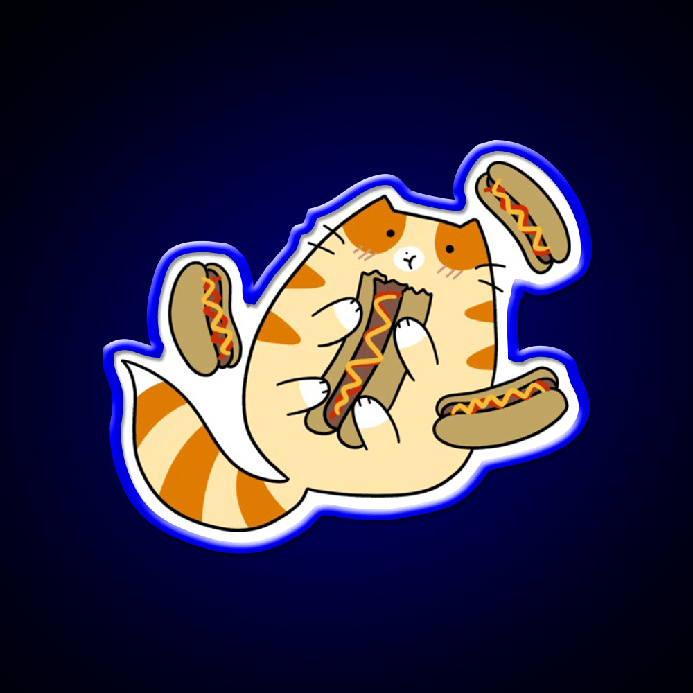 Tabby Cat Eating Hotdogs Fast Food Led Neon Sign For Burger Place Rgb Color - Shineneon
