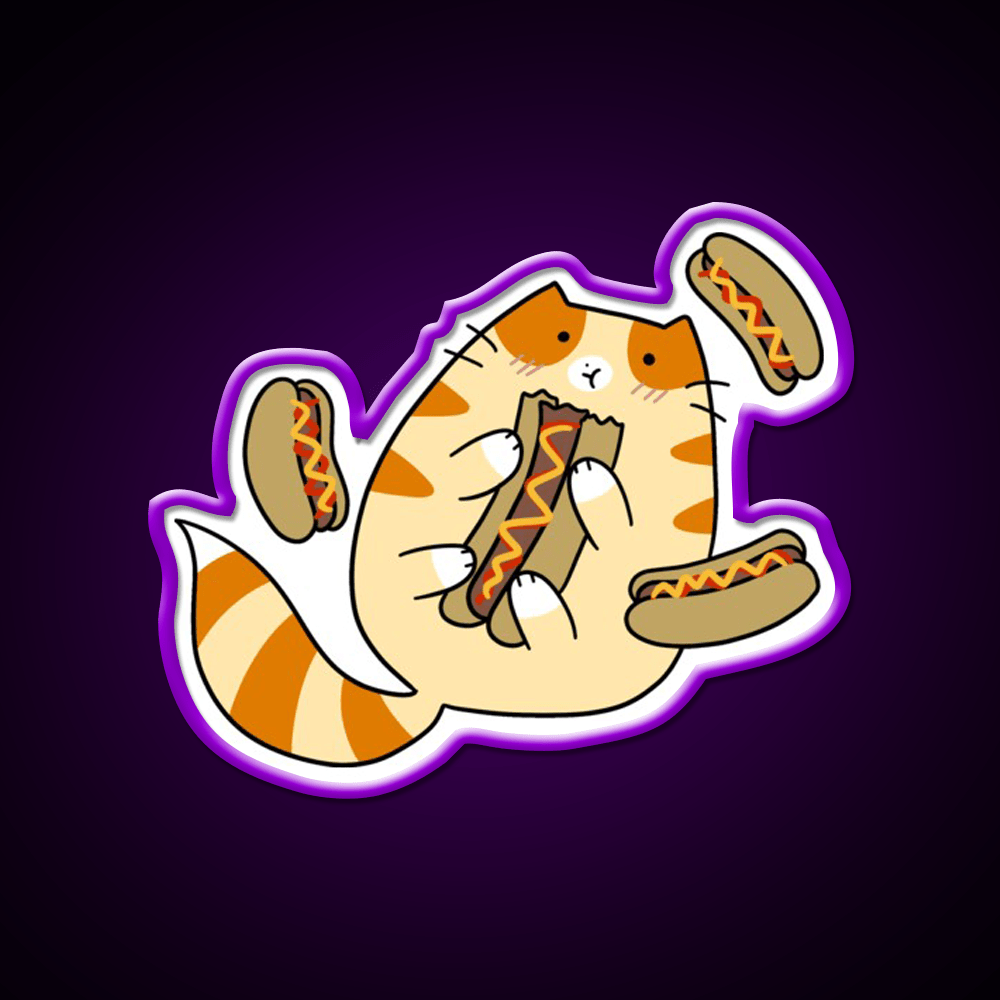 Tabby Cat Eating Hotdogs Fast Food Led Neon Sign For Burger Place Rgb Color - Shineneon