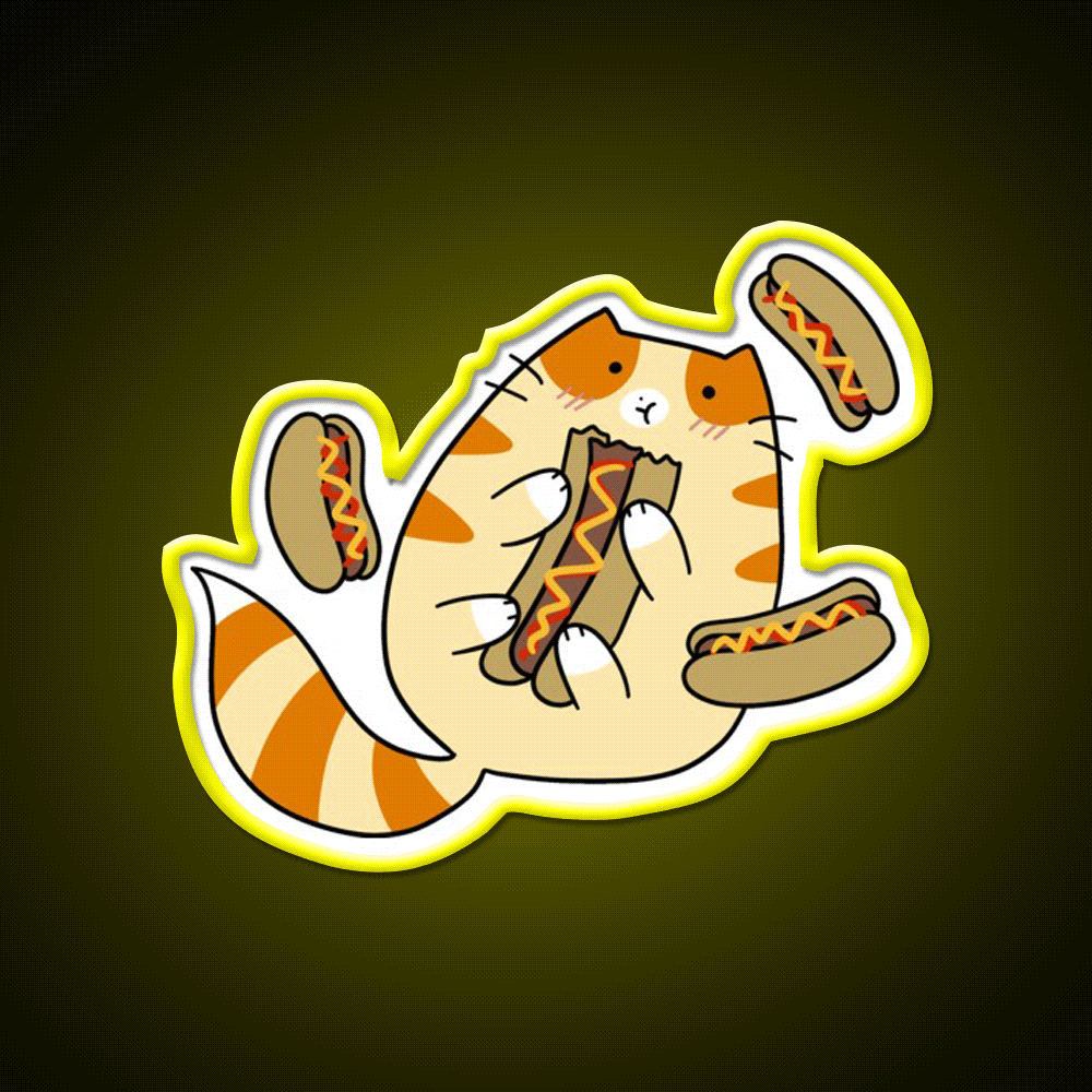 Tabby Cat Eating Hotdogs Fast Food Led Neon Sign For Burger Place Rgb Color