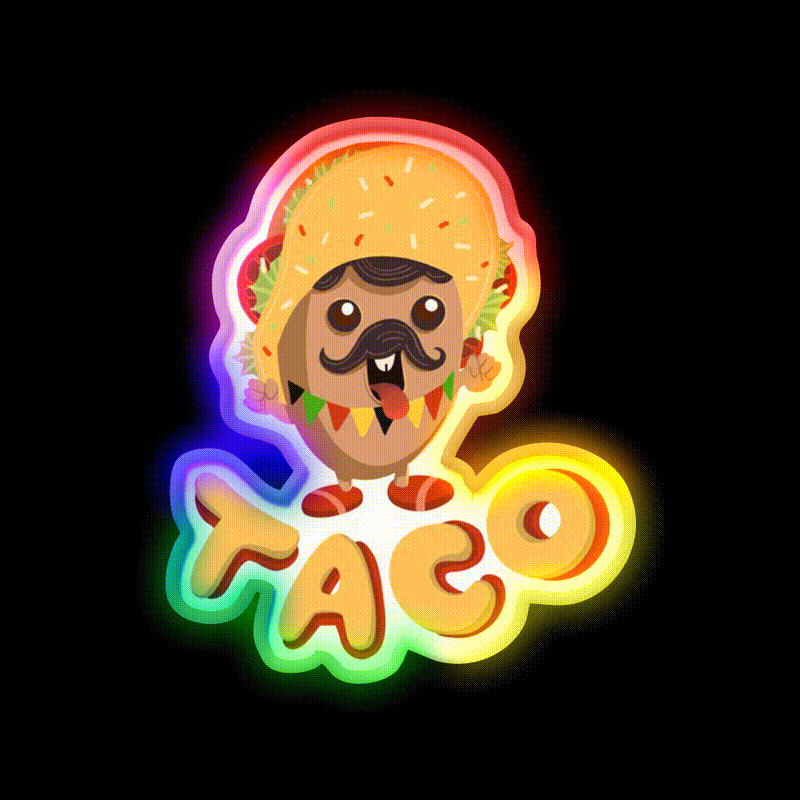 Taco Boy Snack Mexican Food Taco Led Neon Sign Mexican Food Sign Rgb Color - LED neon sign close-up detail