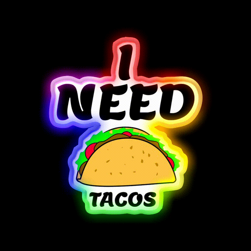 Taco Fun Teat Fast Food Eating Gift Taco Led Neon Sign Rgb Color - LED neon sign close-up detail