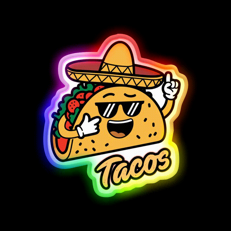 Taco Led Neon Sign Mexican Food Sign Food Neon Sign Rgb Color - LED neon sign close-up detail