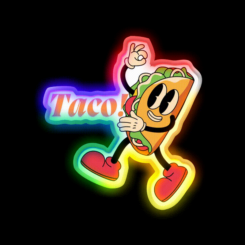 Taco Led Neon Sign Mexican Food Sign Food Neon Sign Kitchen Sign Rgb Color - LED neon sign close-up detail
