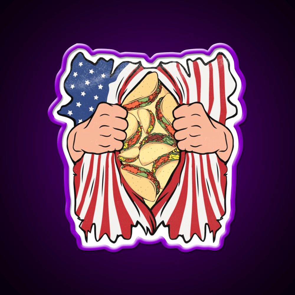 Taco Lover 4Th Of July Usa Flag Mexican Taco Led Neon Sign Rgb Color - Shineneon