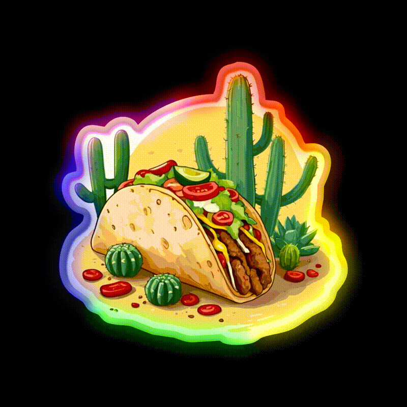 Taco Lover Aesthetic Streetwear Taco Led Neon Sign Rgb Color - LED neon sign close-up detail