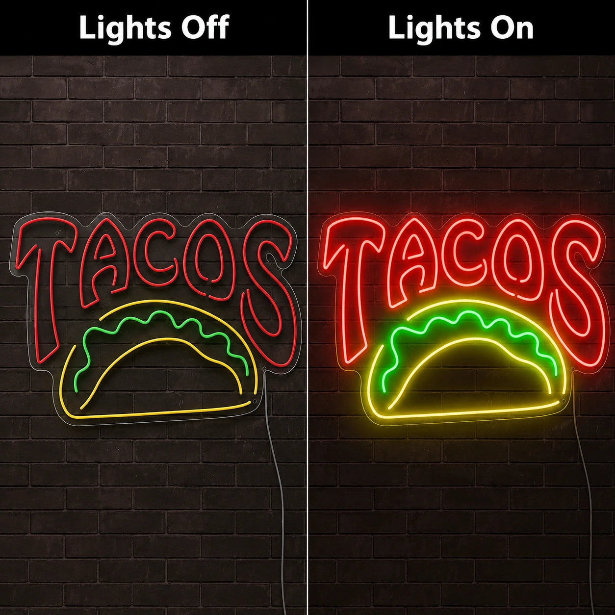 Taco Night Neon Sign LED Neon Sign day and night comparison