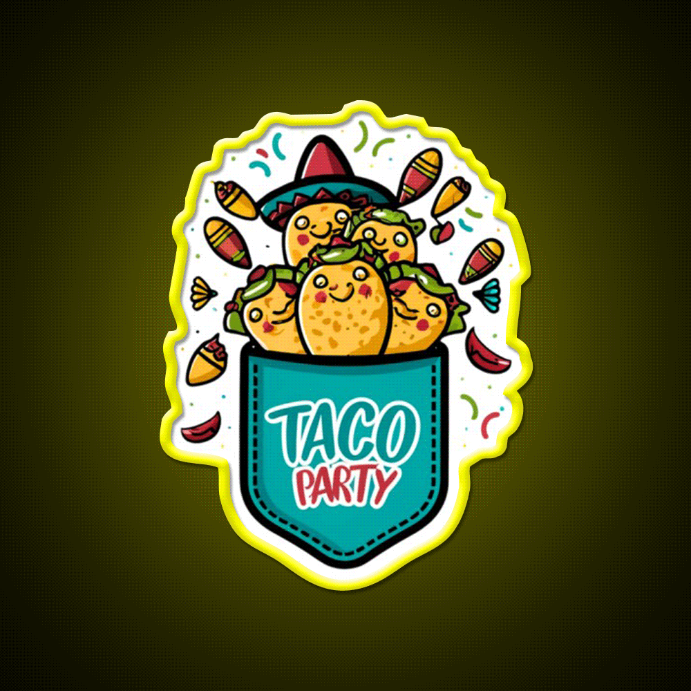 Taco Party Mexican Taco Led Neon Sign Mexican Food Sign Rgb Color - Custom LED neon sign front view