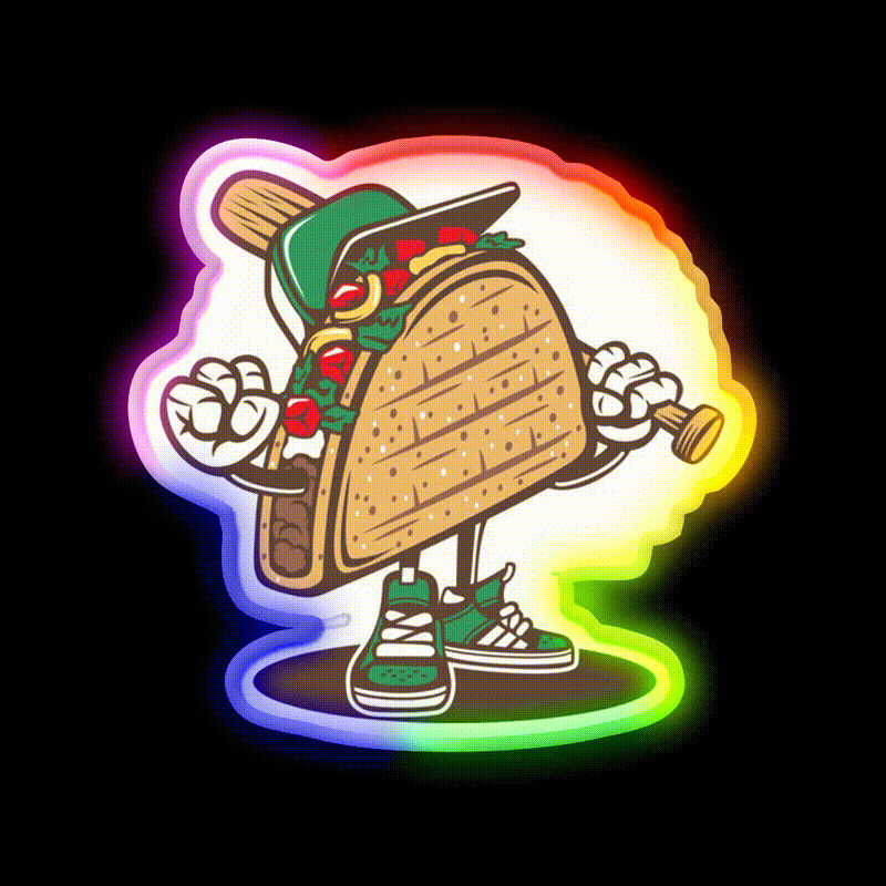 Taco Playing Baseball Taco Led Neon Sign Mexican Food Sign Rgb Color
