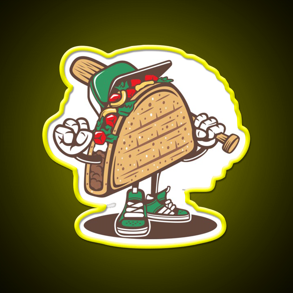 Taco Playing Baseball Taco Led Neon Sign Mexican Food Sign Rgb Color