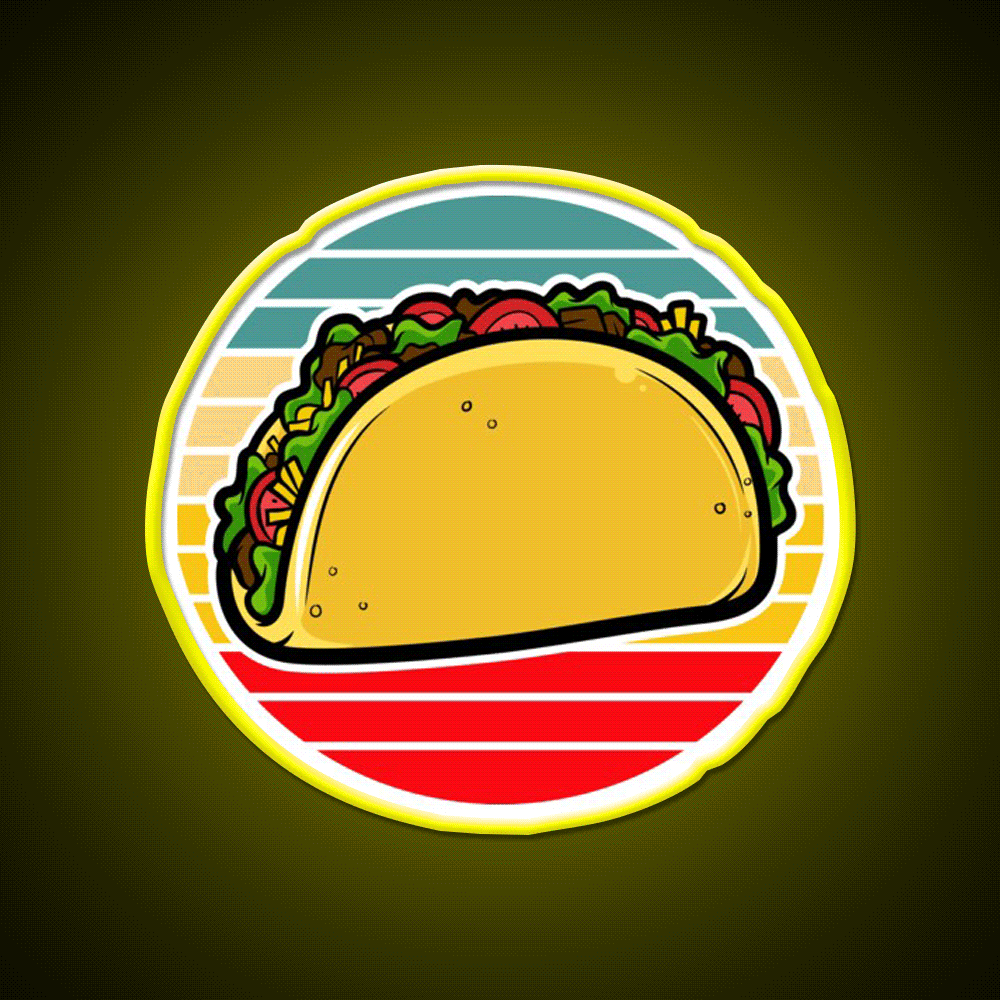 Taco Retro Sunset Mexican Fast Food Taco Led Neon Sign Rgb Color - Custom LED neon sign front view