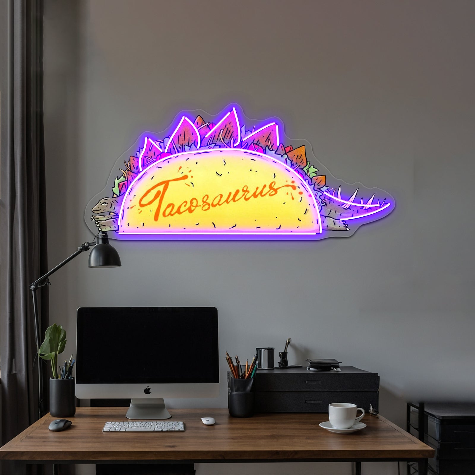 Taco Saurus Stegosaurus Dinosaur Neon Sign Artwork For Man Cave Neon Sign | Shineneon