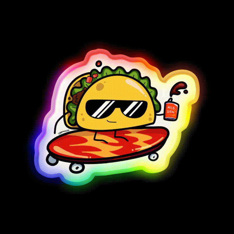 Taco Skater Bro Taco Led Neon Sign Mexican Food Sign Rgb Color - LED neon sign close-up detail
