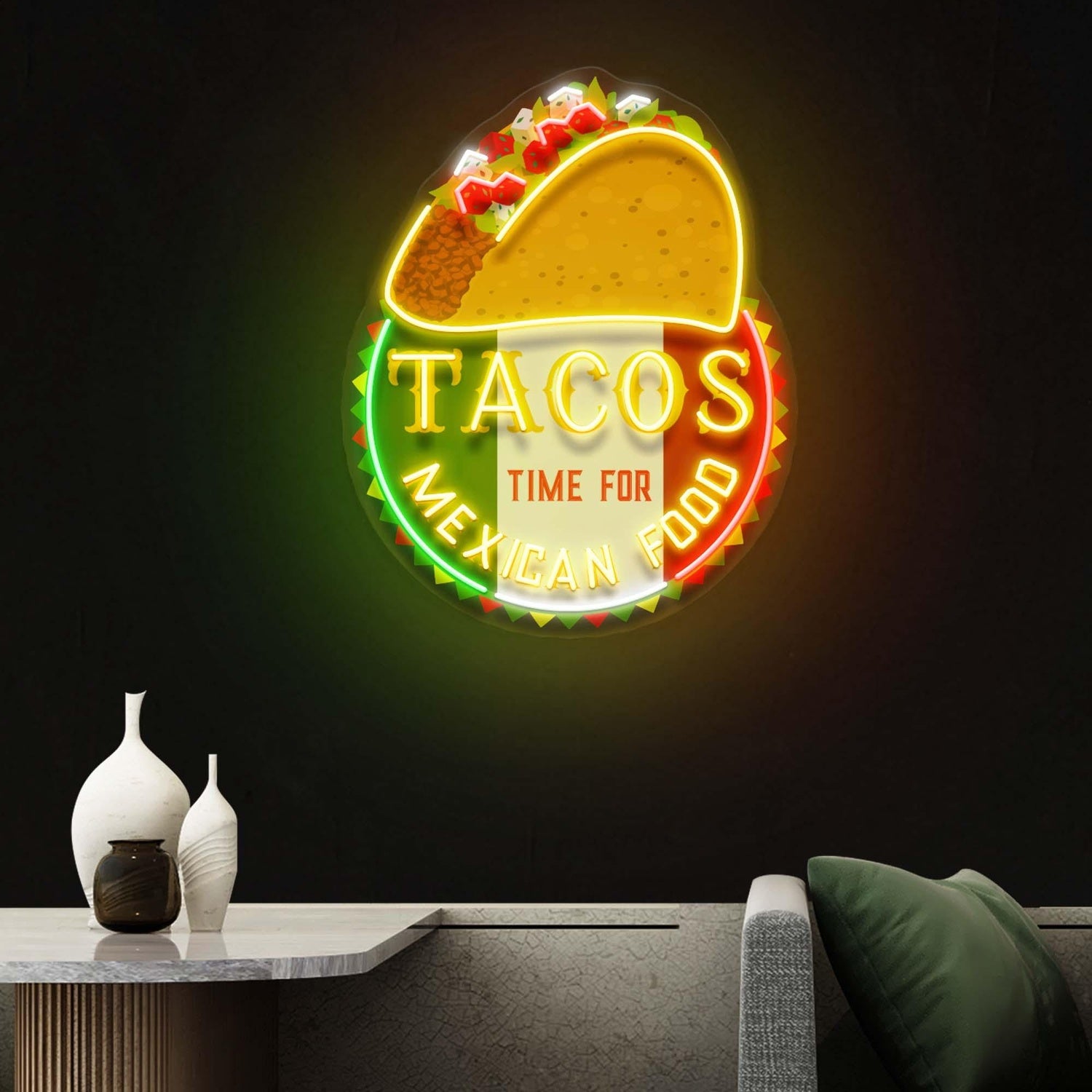 Taco Time Mexican Food Uv Printed Led Neon Sign Artwork For Restaurant Home Decor | Shineneon