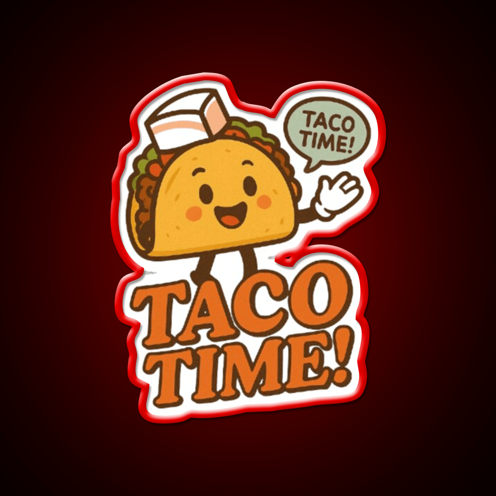Taco Time Retro Diner Vibe Cute Taco Character Snack Food Led Neon Sign Rgb Color - Shineneon