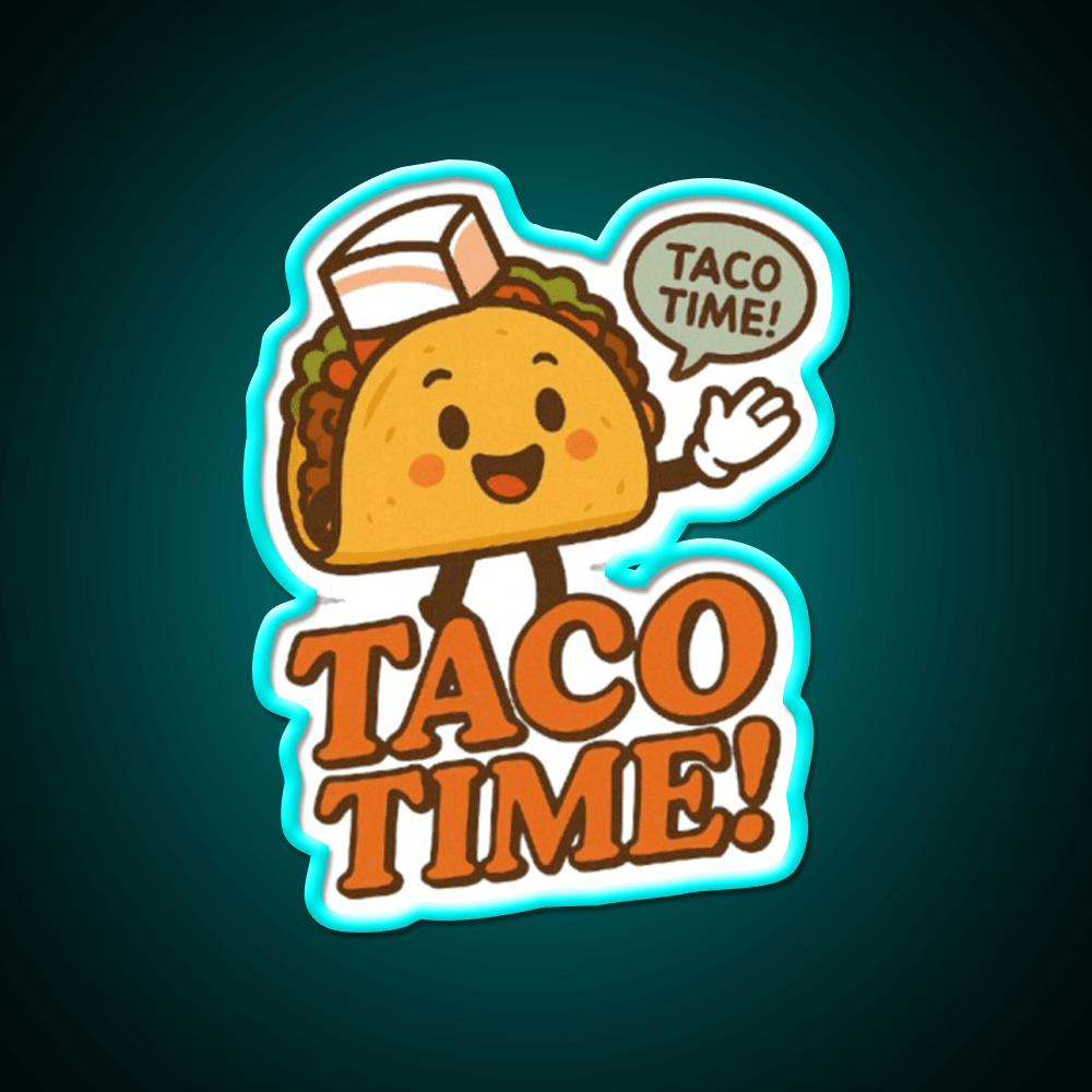 Taco Time Retro Diner Vibe Cute Taco Character Snack Food Led Neon Sign Rgb Color - Shineneon