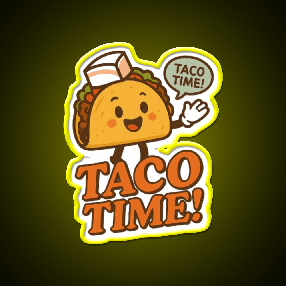 Taco Time Retro Diner Vibe Cute Taco Character Snack Food Led Neon Sign Rgb Color - Shineneon