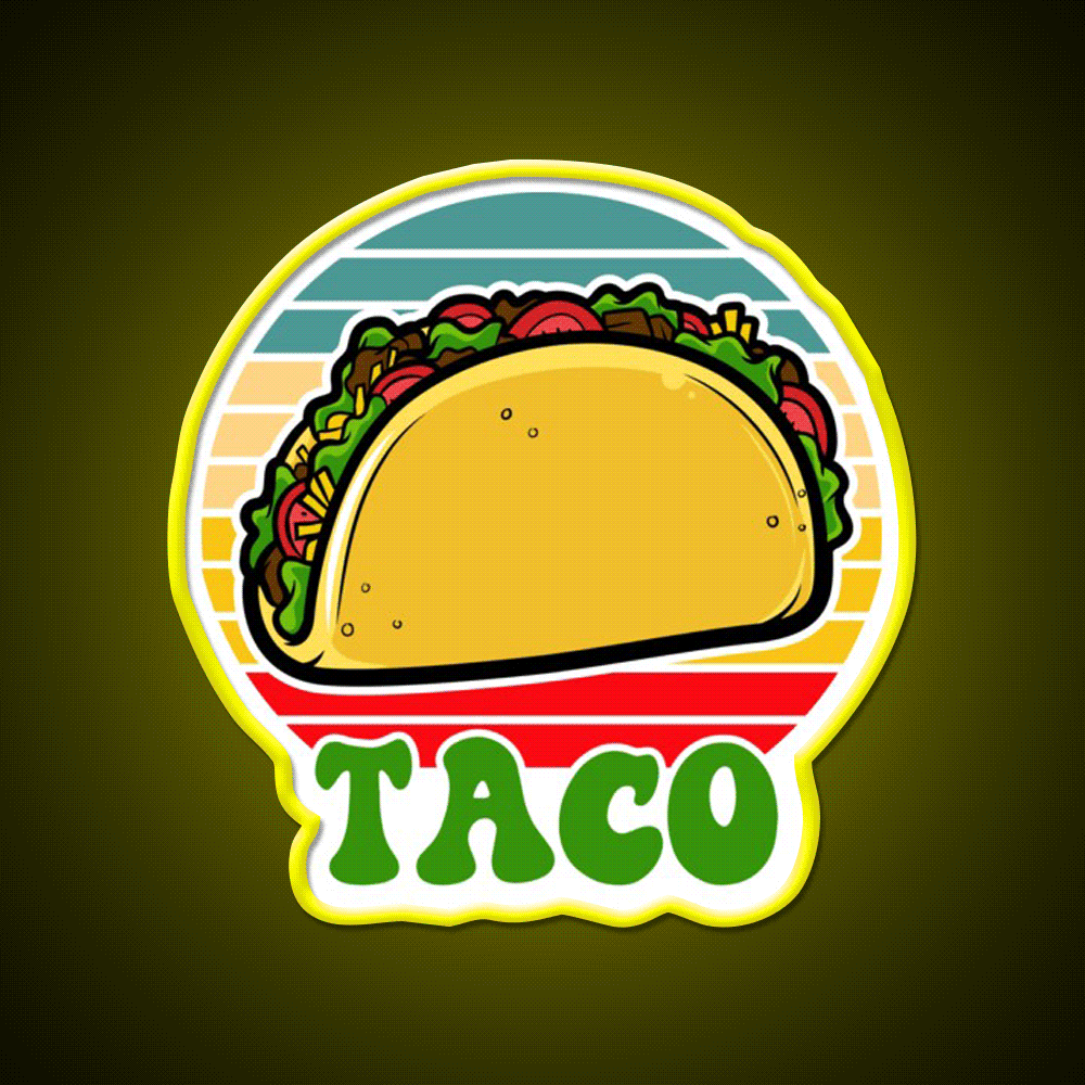 Taco Vintage Retro Sunset Mexican Fast Food Led Neon Sign For Burger Place Rgb Color - Custom LED neon sign front view